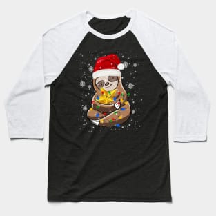 Cute Sloth In Santa Hat Christmas Lights Gift Baseball T-Shirt